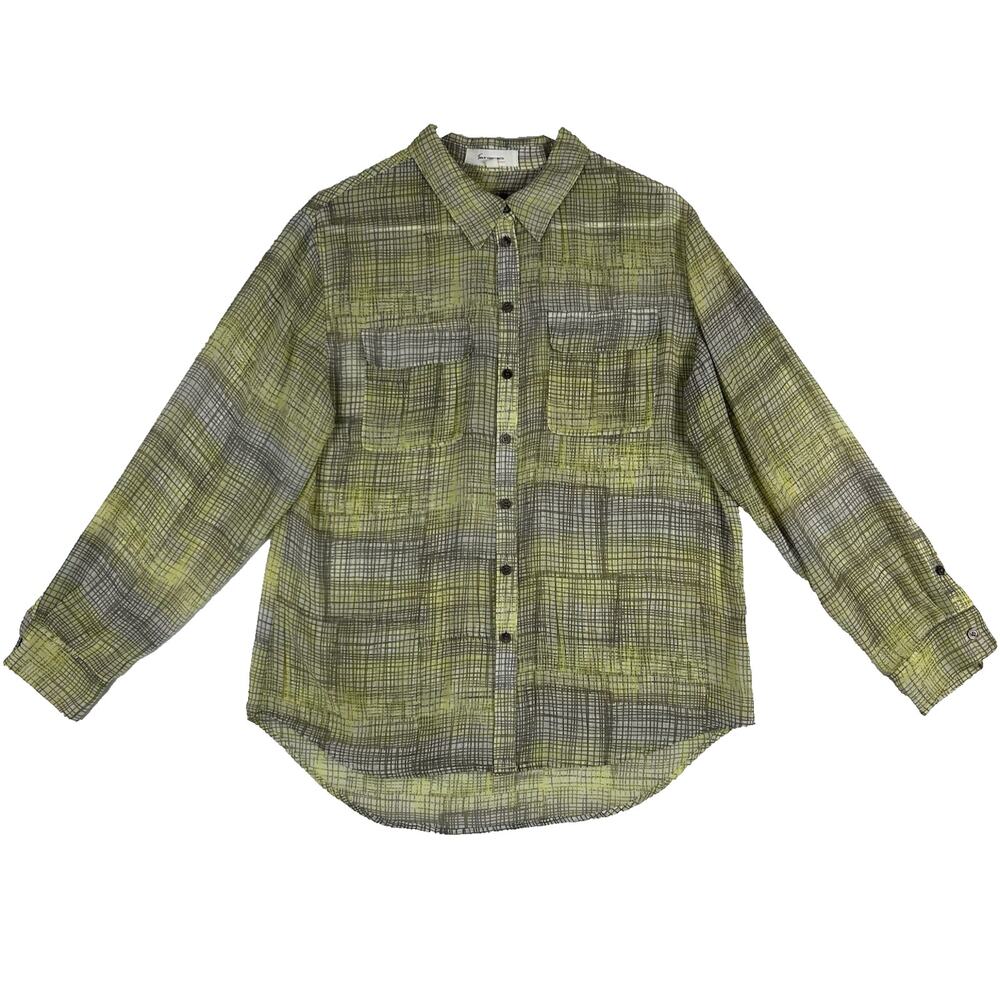 Two by Vince Camuto Long Sleeve Button Up Shirt Women's Medium Yellow Blouse Top